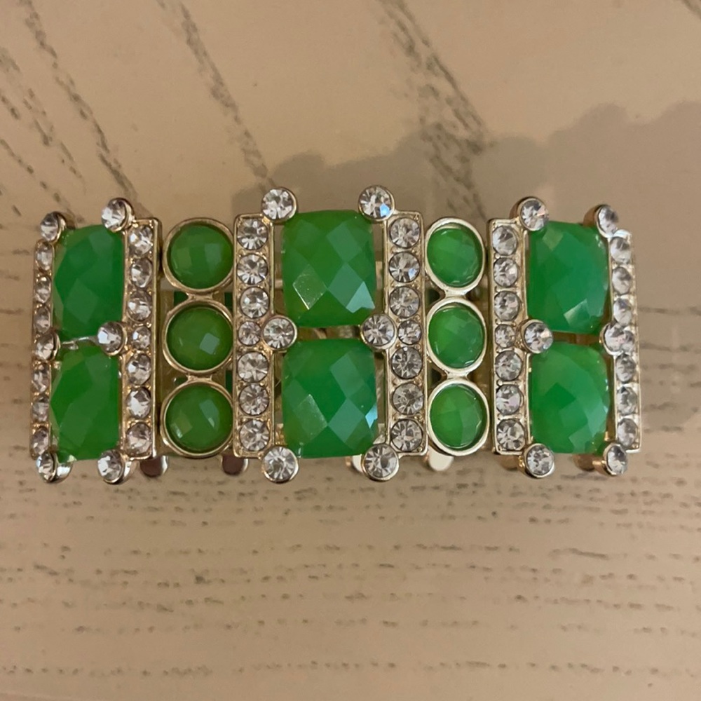 Emerald cut lime green rhinestone bracelet